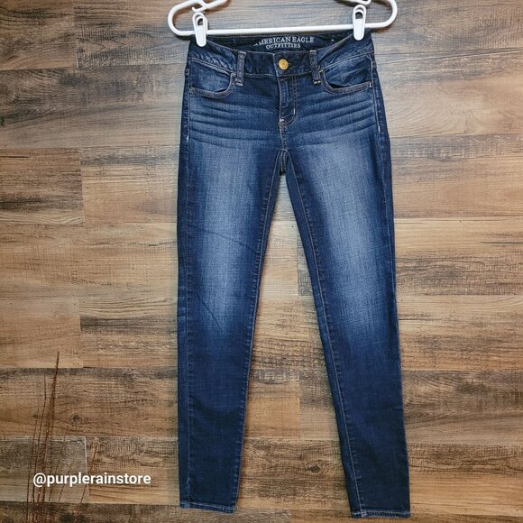 American Eagle Jeans Size 0 R Jegging Low Rise Medium Dark Wash Stretch Denim - Picture 1 of 13